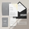 Zaproszenia ślubne wraz z kopertą, RCVP oraz opaską z kolekcji Złoty brokat firmy Cartolina - zaproszenia ślubne