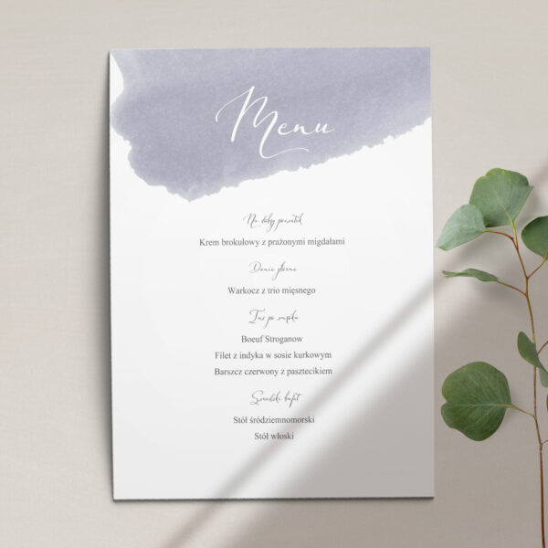 Pierwsza strona Menu ślubne z kolekcji Wiosenna mgła firmy Cartolina - zaproszenia ślubne