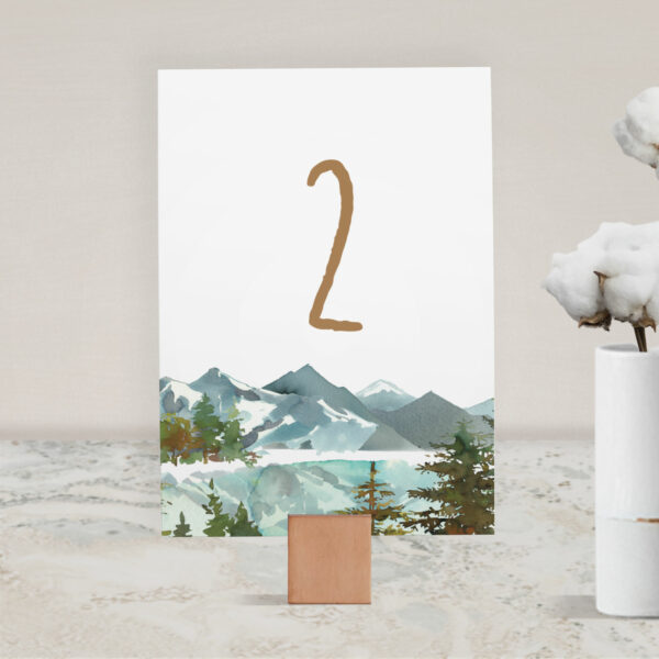 Numer na stół ślubny z kolekcji Górskie jezioro firmy Cartolina - zaproszenia ślubne