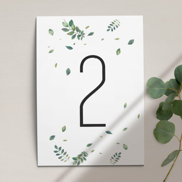 Numer na stół ślubny z kolekcji Listki na wietrze firmy Cartolina - zaproszenia ślubne