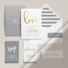 Zaproszenia ślubne wraz z kopertą, RCVP oraz opaską z kolekcji Złote love firmy Cartolina - zaproszenia ślubne