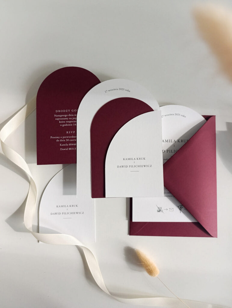 Cartolina zaproszenia ślubne bordowe00001