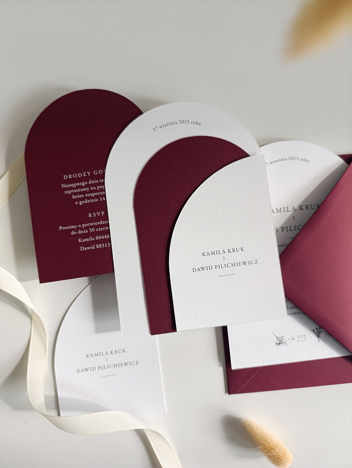 Cartolina zaproszenia ślubne bordowe00002
