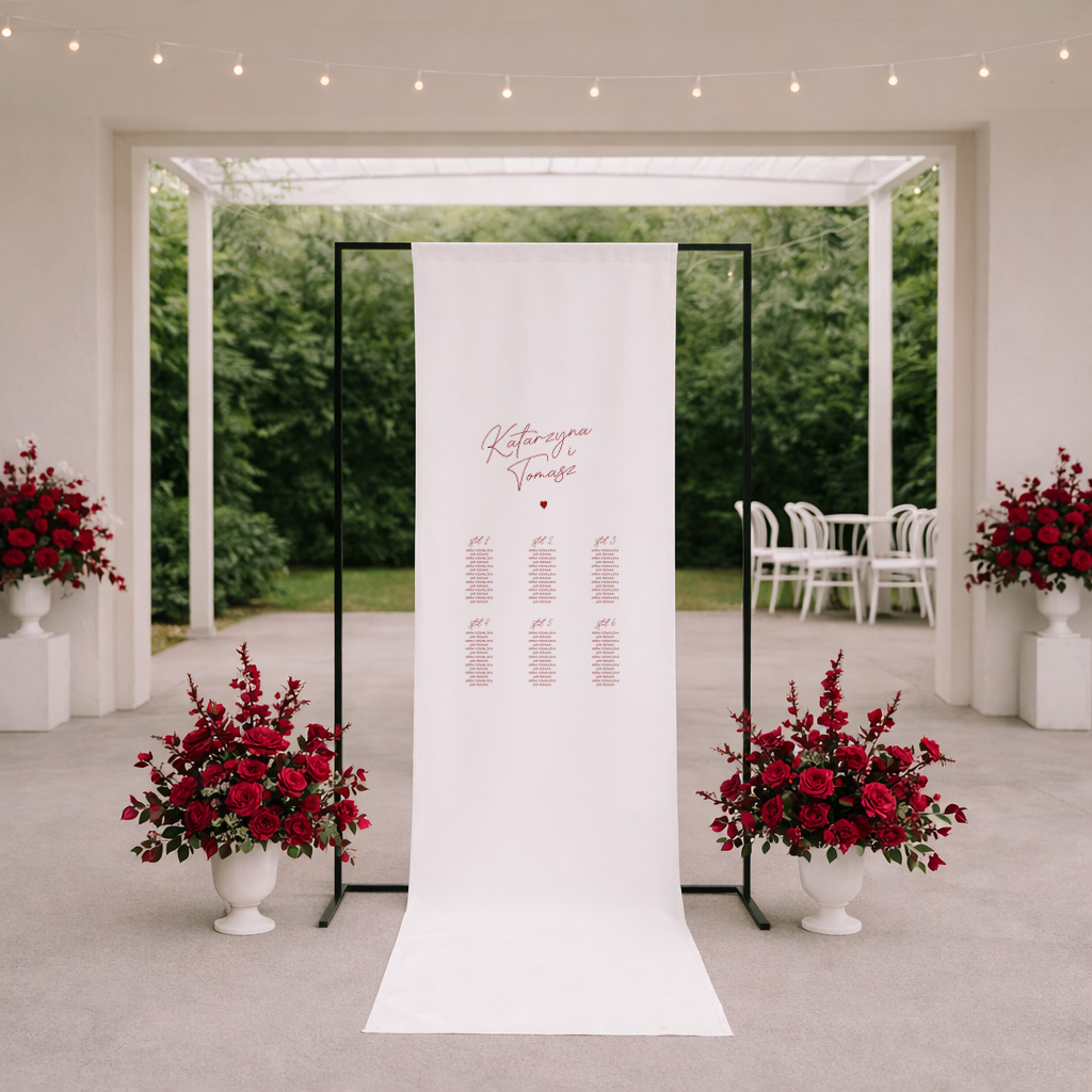 plan stoł&oacute;w na tkaninie baner old style 545 bordowy